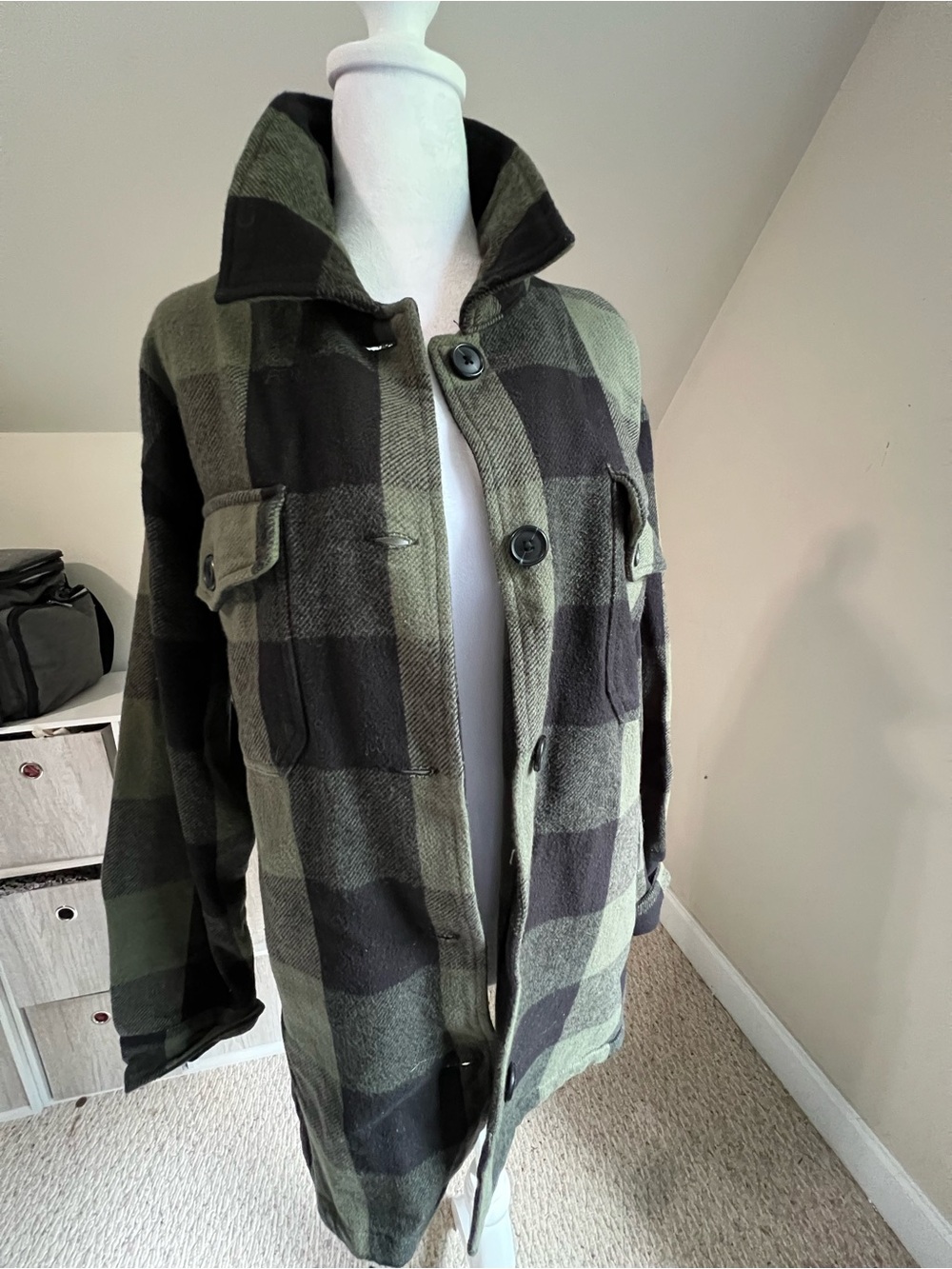 Lucky Brand Olive & Black Plaid Button-Front shirt Coat